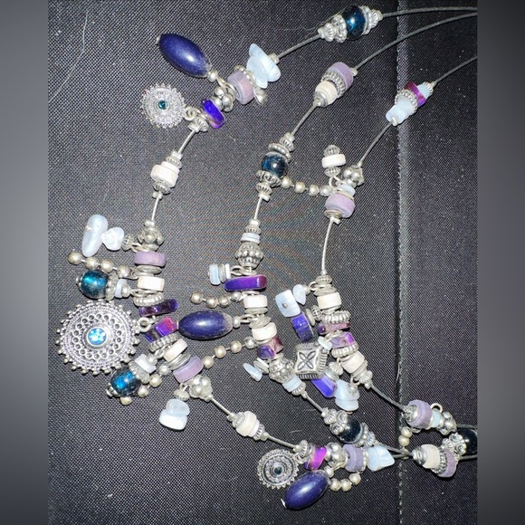 Signed Ruby Rd Triple Strand Silver Tone Charms Beads Artsy Necklace NNT - Picture 2 of 4